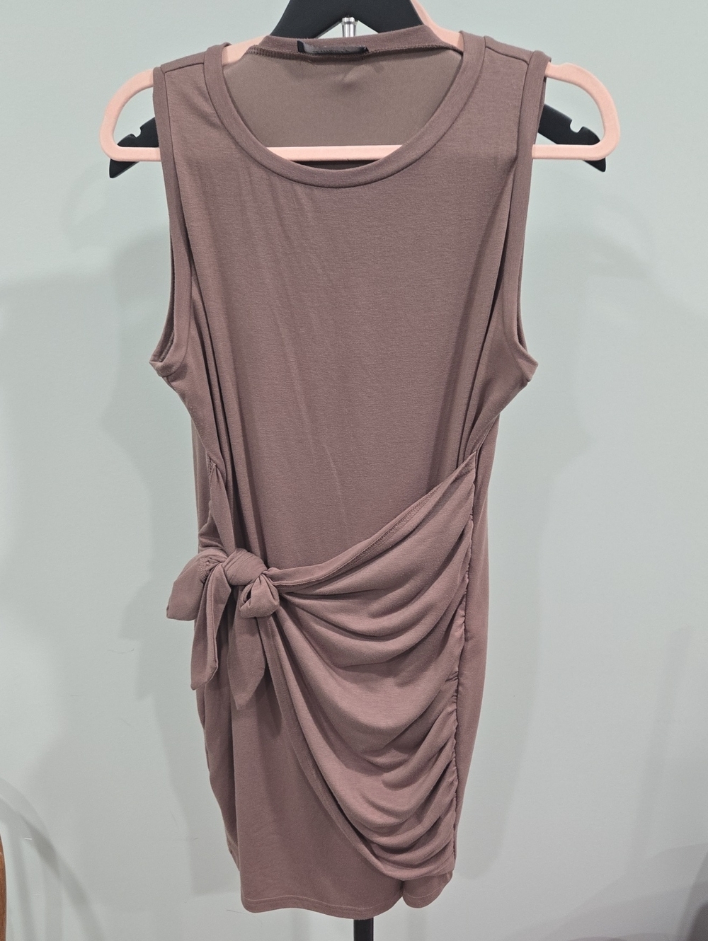 Side-Tie Ruched Sleeveless Mini Dress in Mauve Taupe